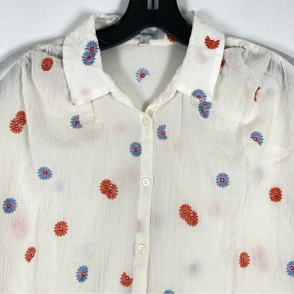 Madewell Shirt Daysi Women’s White XS Button Front Embroidered Floral Cotton - Picture 3 of 14